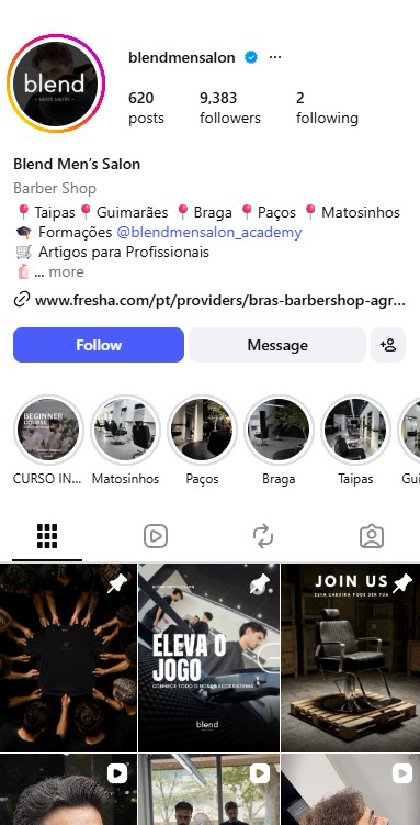Perfil de Instagram da Blend Men’s Salon