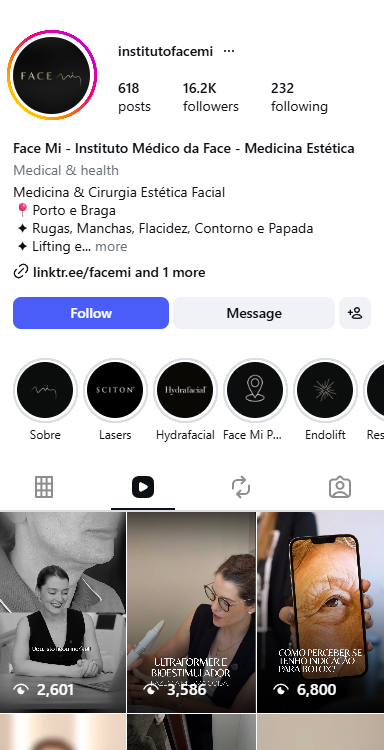 Perfil de Instagram do Instituto Face Mi