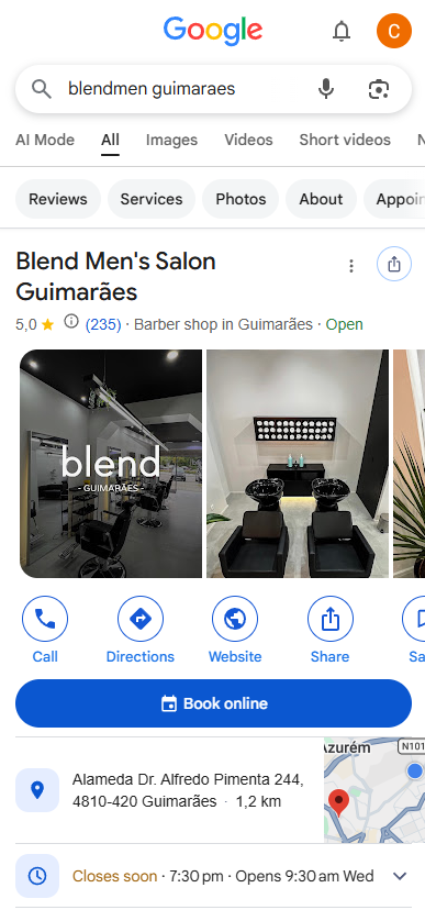 Perfil Google da Blend Men’s Salon