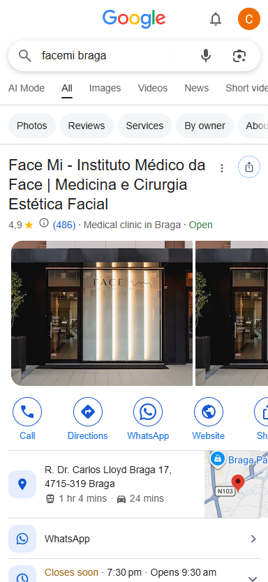 Perfil Google do Instituto Face Mi